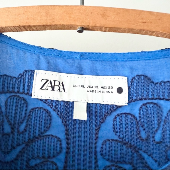 Zara blue embroidered dress sz XL - Picture 2 of 6